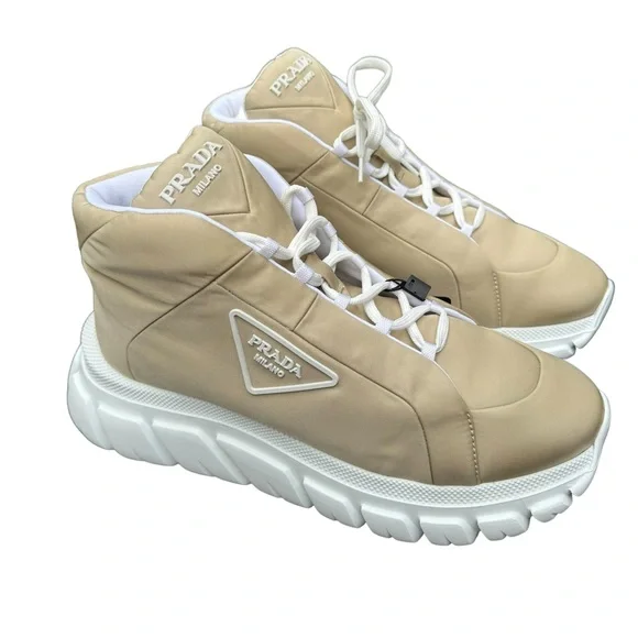 NWB PRADA***Nylon Lace-Up Mid-Top Sneakers****EU 39.5 US 9.5 $1020 - Picture 4 of 11